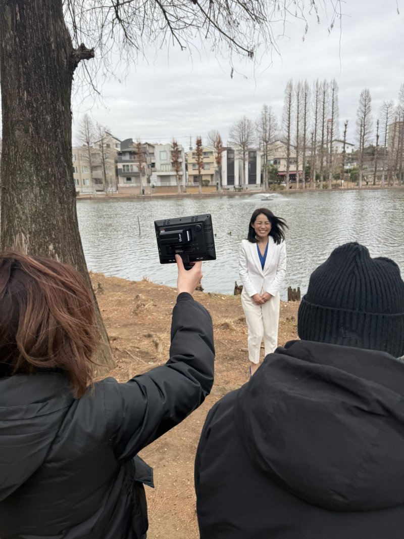 別所沼公園にて政見放送の撮影